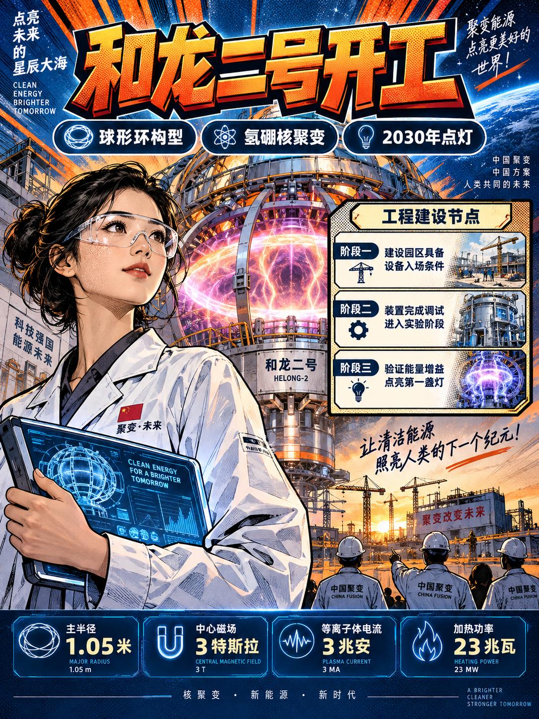新奥和龙二号核聚变实验装置开工，探索氢硼聚变发电路线
2026年9月15日，和龙