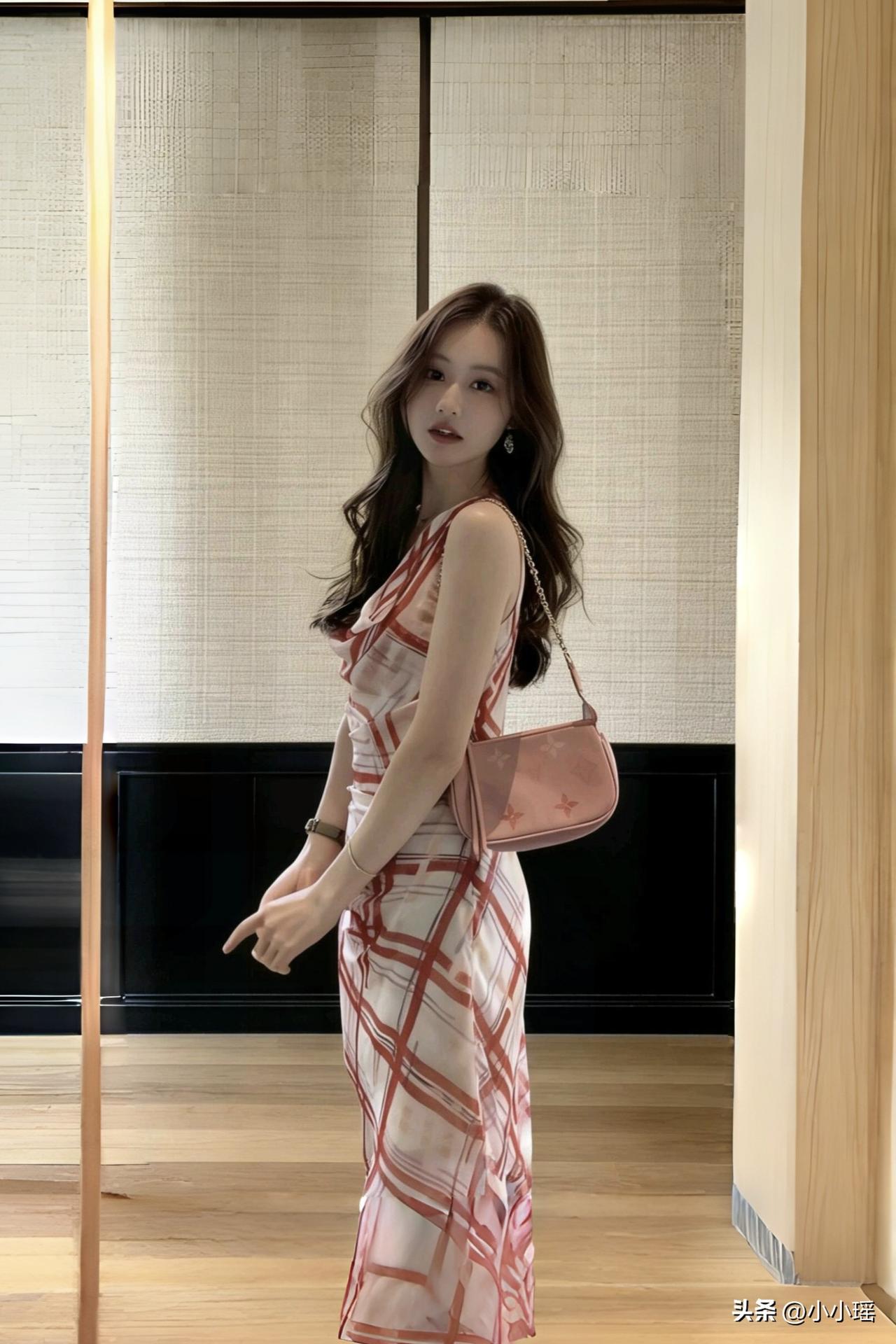 分享ootd穿搭 奶茶店一角随拍，红白格子连衣裙配肤色丝袜，妥妥的女神范，气质这