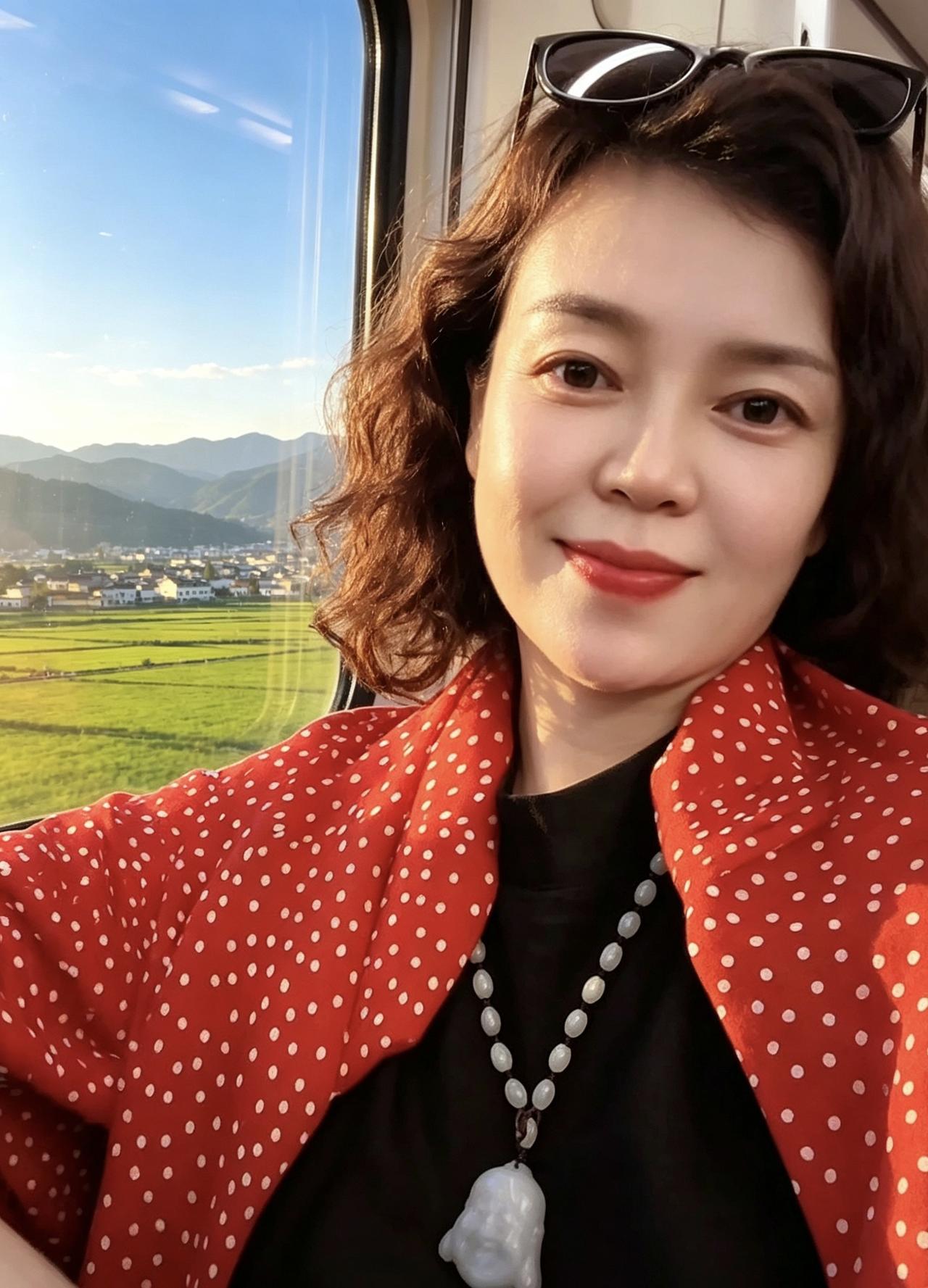 人在旅途，心向远方

列车驰向远山长，
沃野晴光入小窗。
一路清风随我往，
心随