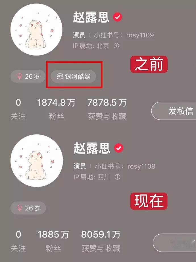 赵露思红薯号的银河酷娱标签没了，这是解约成功了吗？闹了这么久了[思考] ​​​