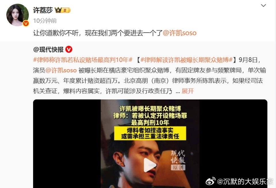 许荔莎喊话许凯：让你道歉你不听，现在我们两个要进去一个了。许凯这次上rs的信息量