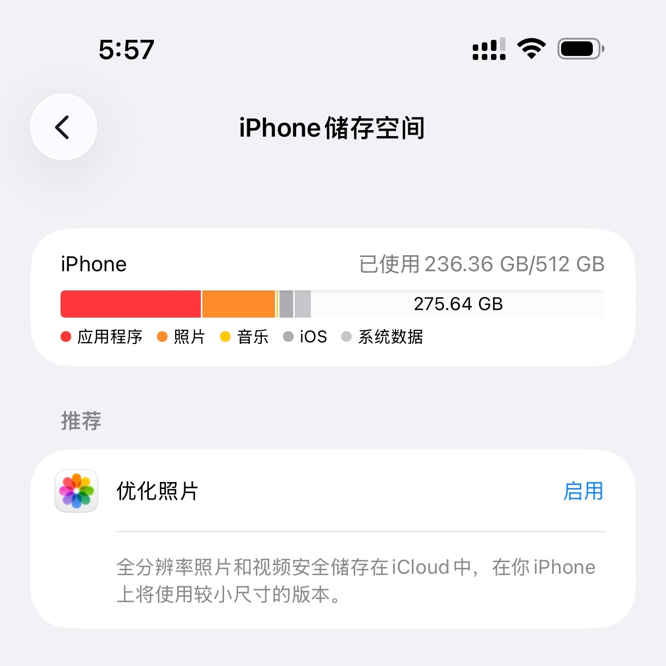 用了两年的512 空一大半[笑cry]就这我还是把照片优化关了只保留原图的情况，