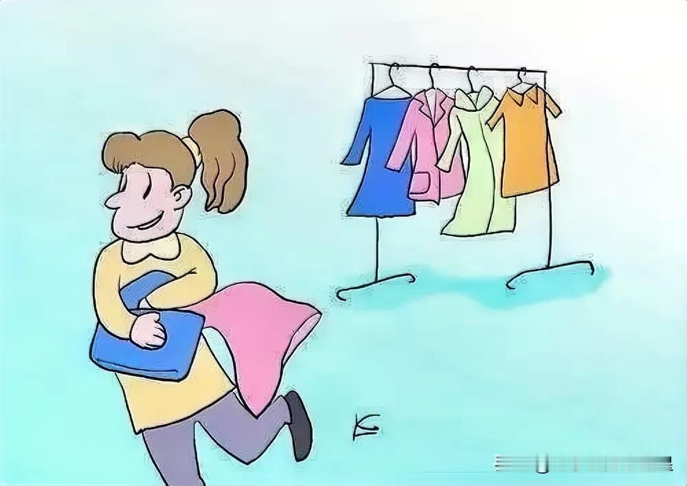 女人进入一家服装店，把未付款的衣服穿在身上，接着就套上了外套便匆忙离开。女人走后