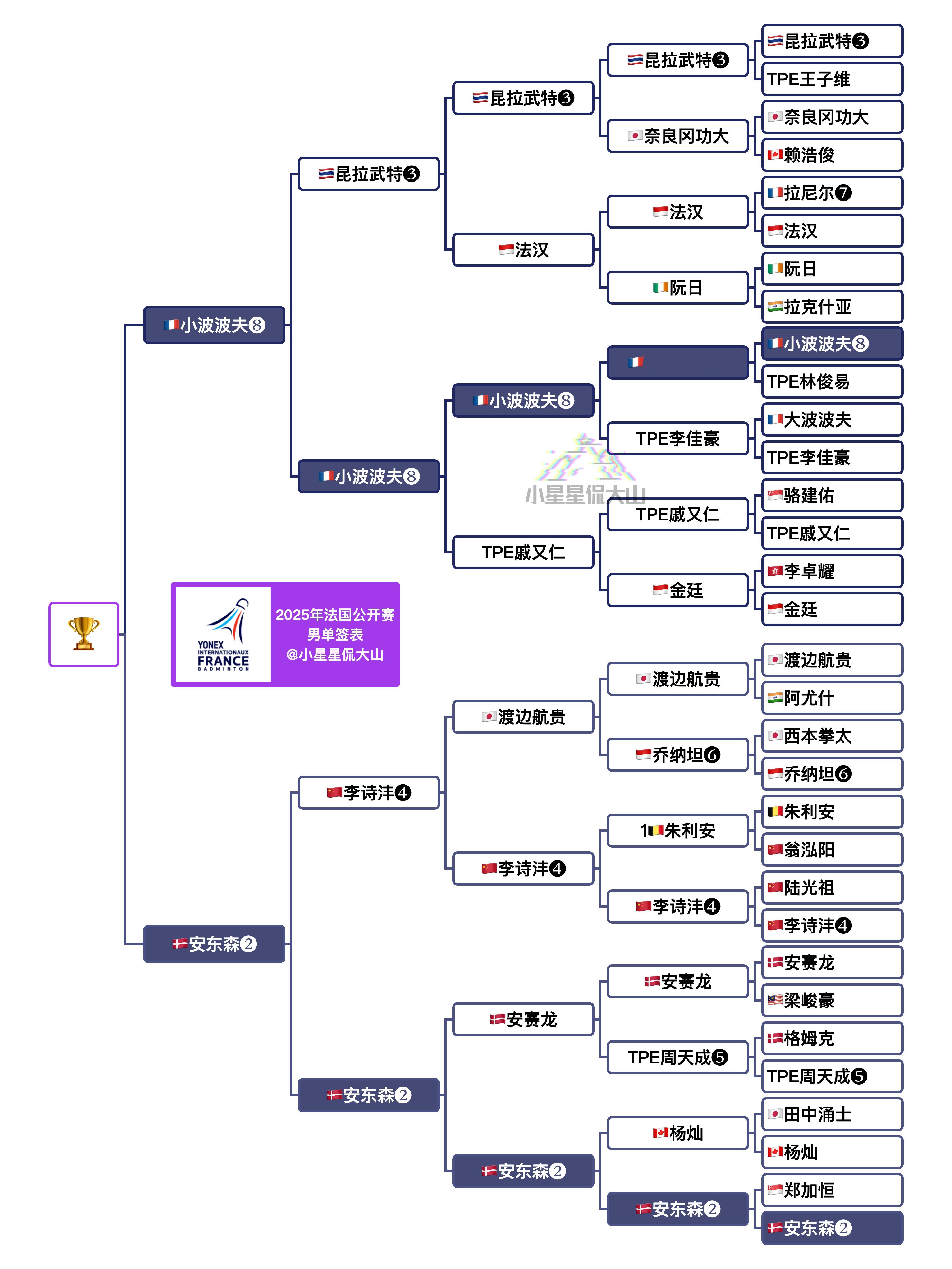 男单决赛：安东森🇩🇰 vs 🇫🇷小波波夫（1-1）双方各胜一次，谁能夺冠