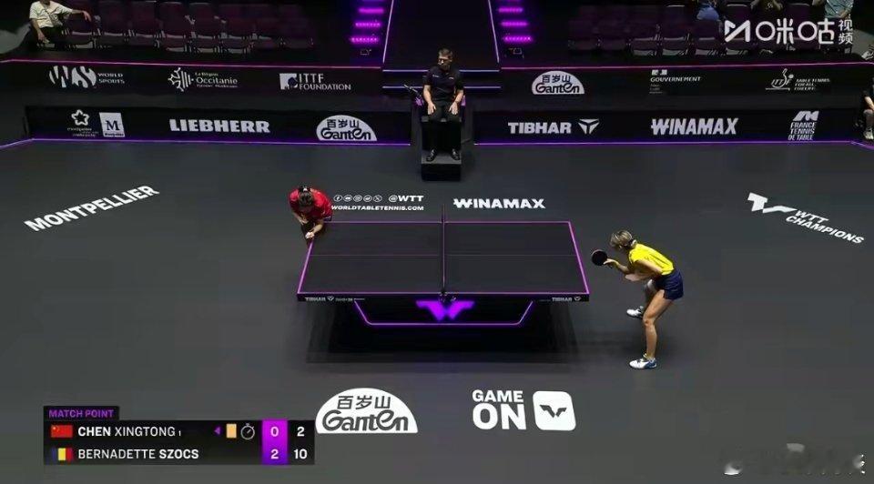 陈幸同止步蒙彼利埃站首轮蒙彼利埃冠军赛女单1/16晋级赛，陈幸同对阵斯佐科斯，三