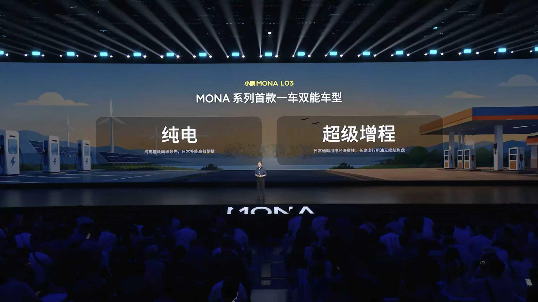 小鹏MONA L03是MONA系列首款一车双能车型。直击平价新能源用户冬季续航、