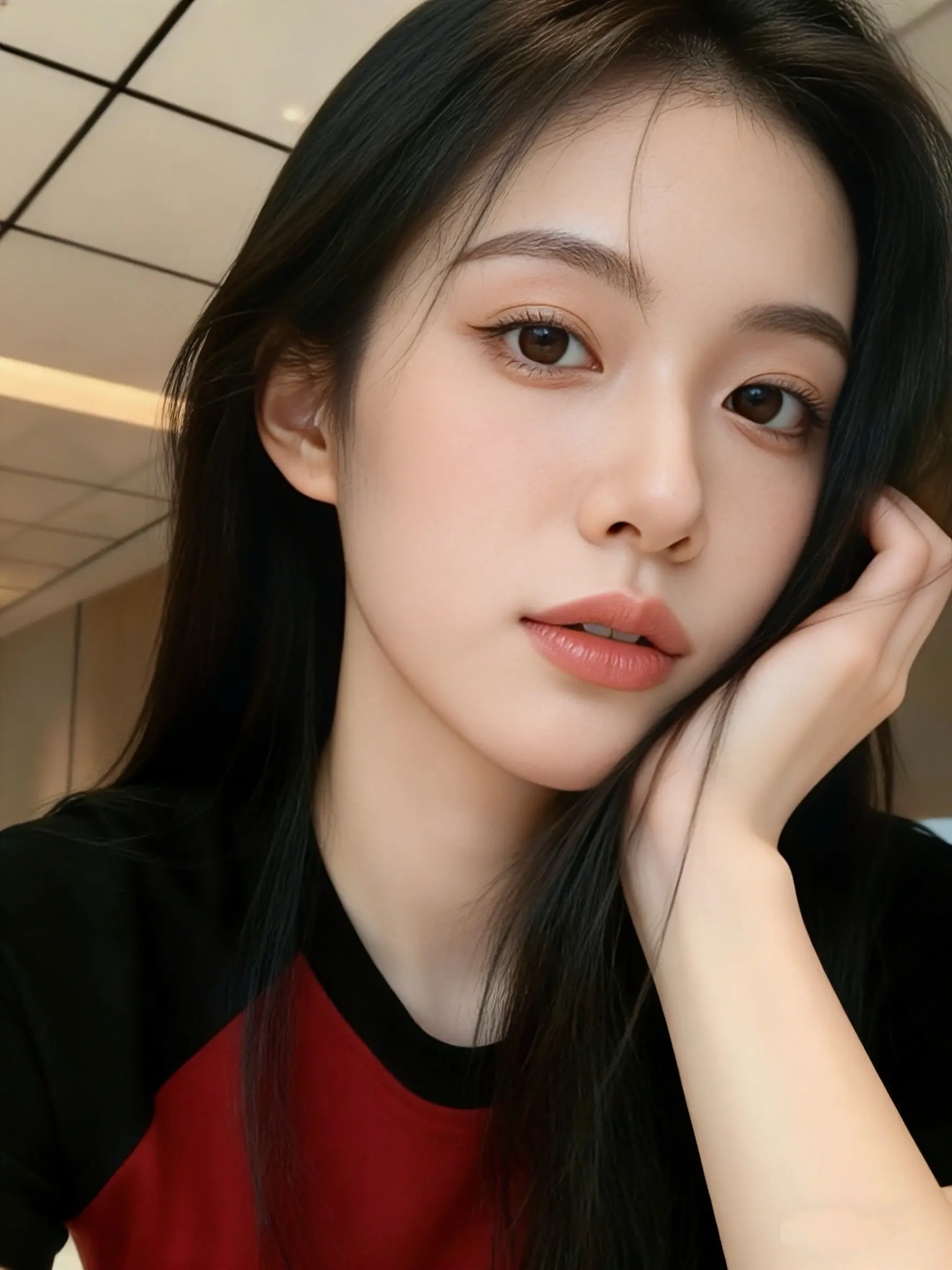 甜酷少女风。     甜酷女孩必入的撞色T恤！黑红配色又酷又甜，插肩袖...