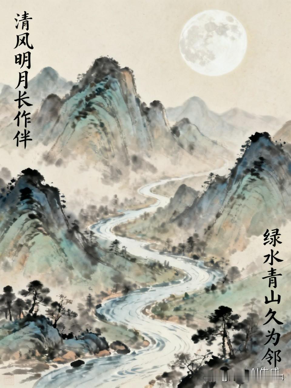 下联，绿水清山久为邻！[微风]