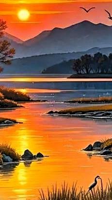 上联：日舞大江万里红
下联：月洒长堤一片银