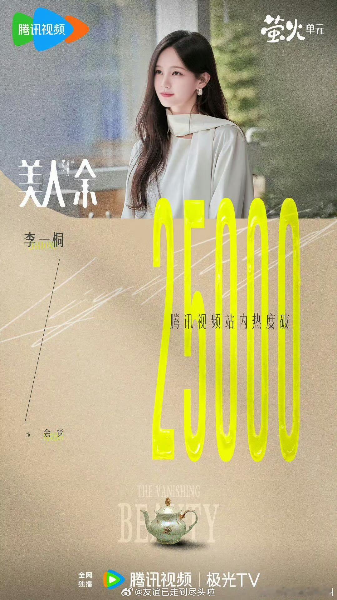 李一桐《美人余》次日热度破25000，云合次日1094w，这个走势比预期强一些，