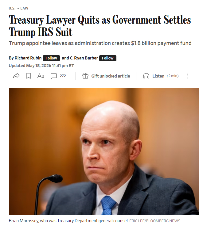 特朗普任期内天天刷新我对腐败的认知。总统起诉自己政府的税务部门，自己和自己任期内
