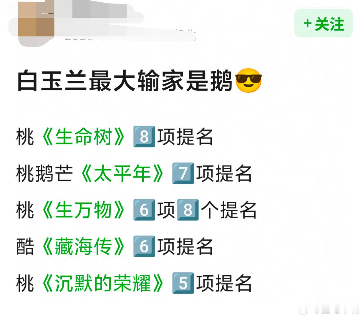 白玉兰入围名单 白玉兰最大输家：其实是🥭！芒果没入围情有可原，毕竟只有一部剧《