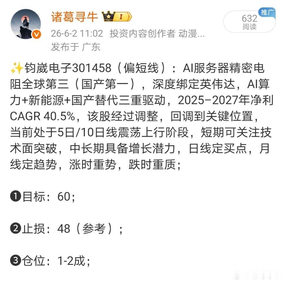 钧崴电子301458📈T+2涨幅22%，再拉一下就到目标价了，在车上的自己注意