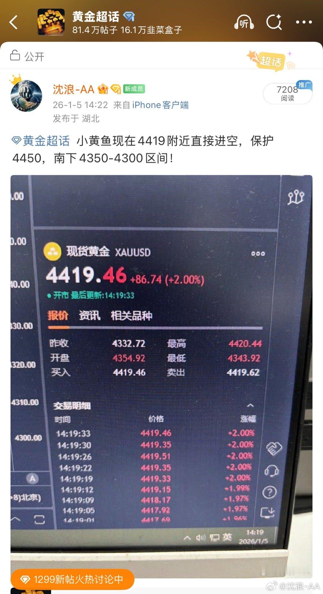 黄金  哎，不等了，不等了，4419小黄鱼空，全部撤了，见好就收，不要太贪，有2