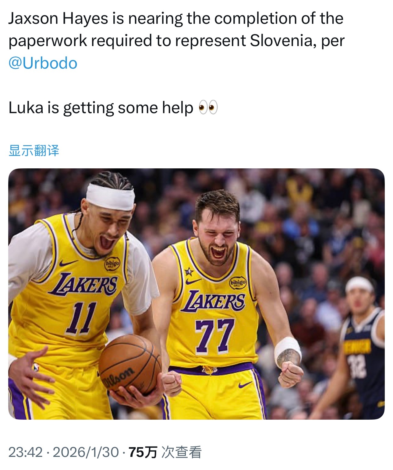 海斯最近挺忙据立陶宛篮球记者报道，湖人中锋贾克森·海斯代表斯洛文尼亚国家队出战所
