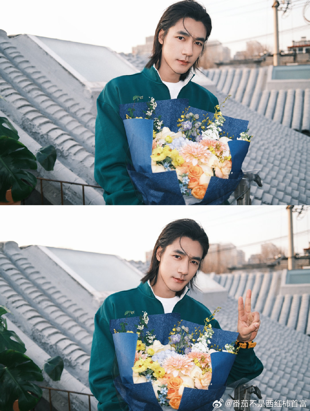 此沙花花女子杀青捧花照 此沙在《花花女子》中饰演的设计师角色正式杀青了，挺为他开