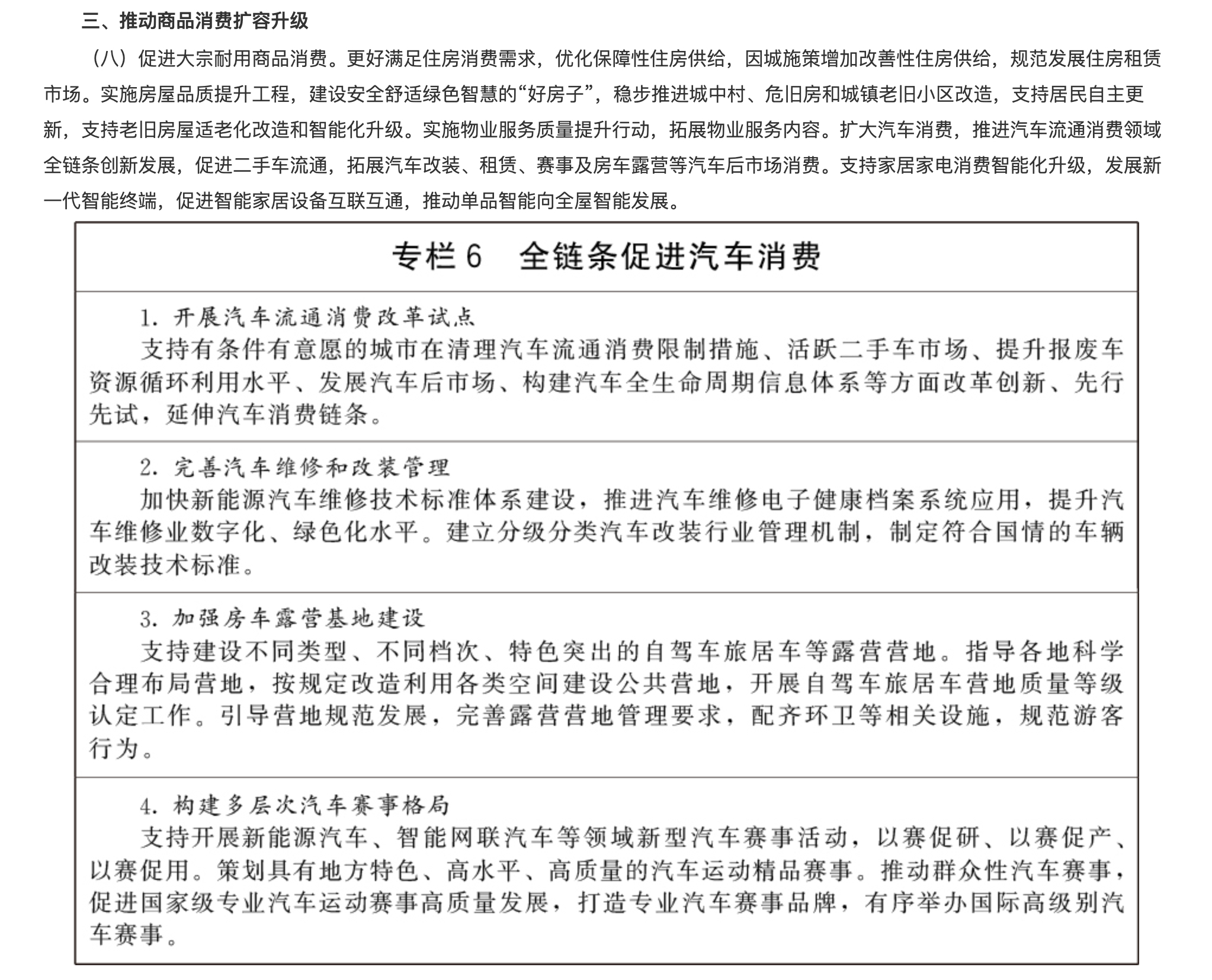 刚刚国务院批复的《扩大消费“十五五”规划》，和汽车相关的就这个了。扩大汽车消费，