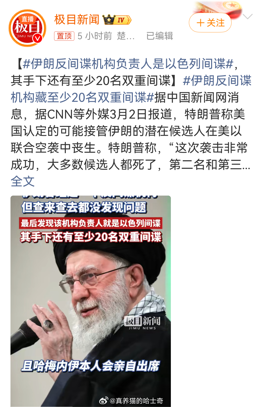 伊朗反间谍机构负责人是以色列间谍  ，其手下还有至少20名双重间谍只是手下吗？我