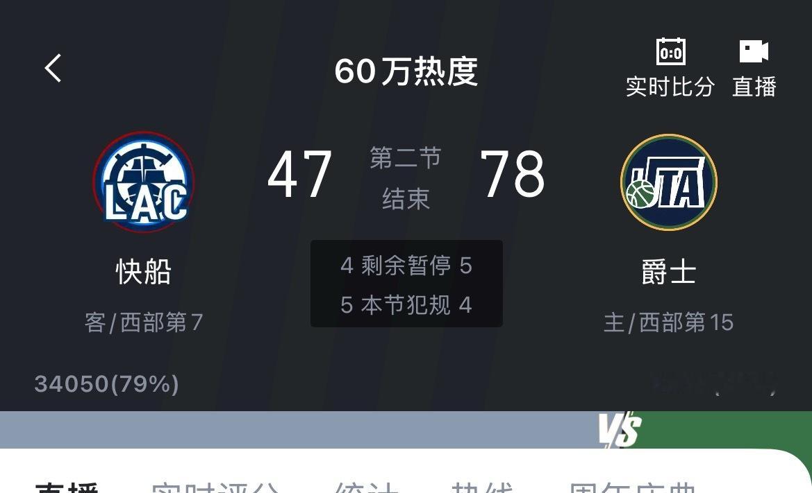 忙了一下工作就这个比分了[流汗][流汗][流汗]快船vs爵士 ​​​