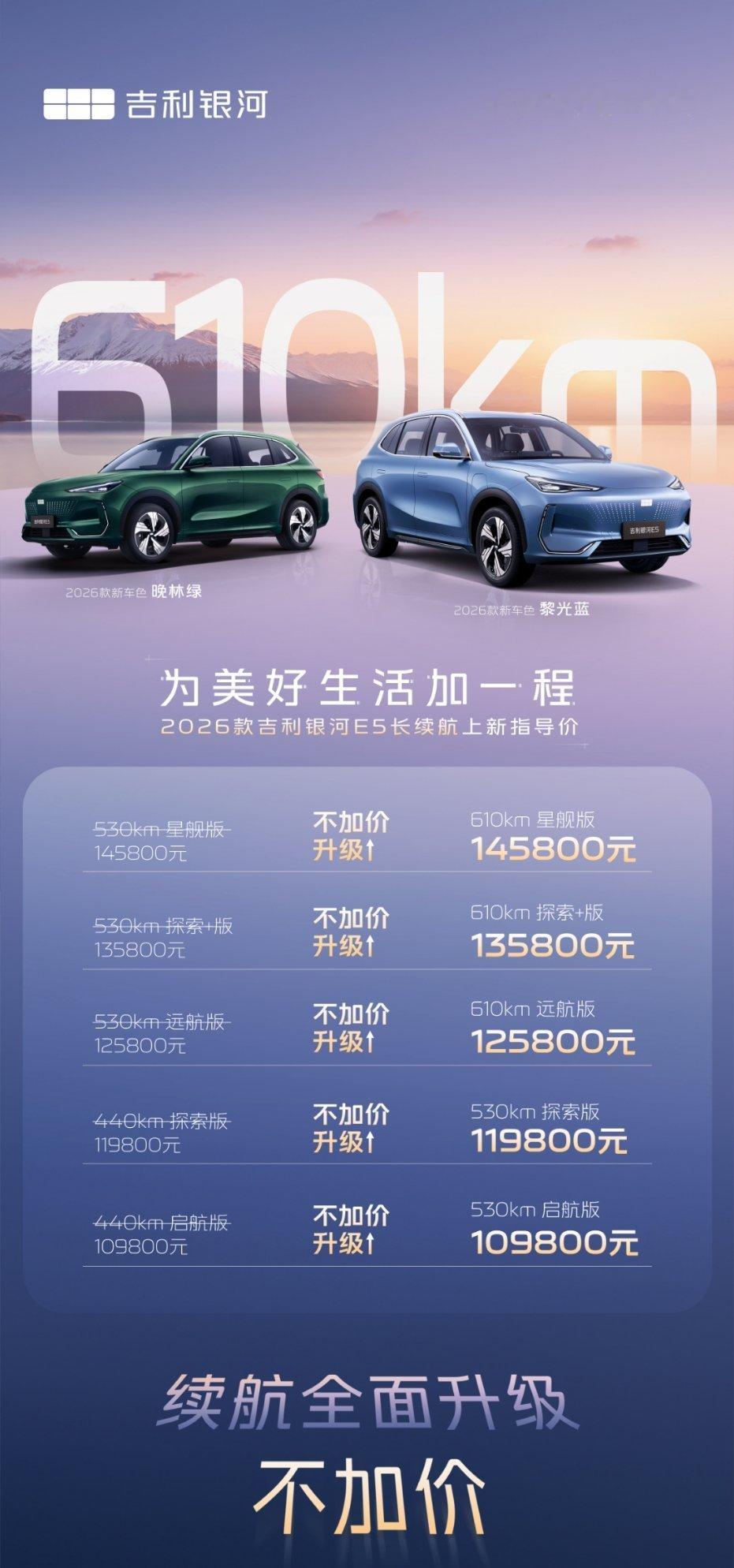 2026款吉利银河E5长续航上新！指导价为10.98万起～该有的全给到 ，该省的