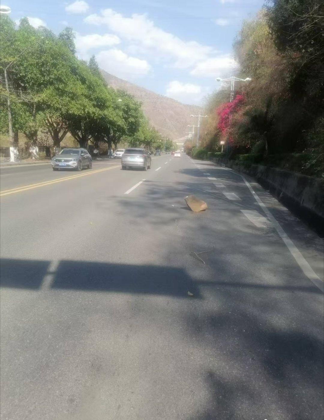 4月6日，交警三大队辖区青龙山路段存在落石，严重影响行车安全。执勤民辅警发现险情