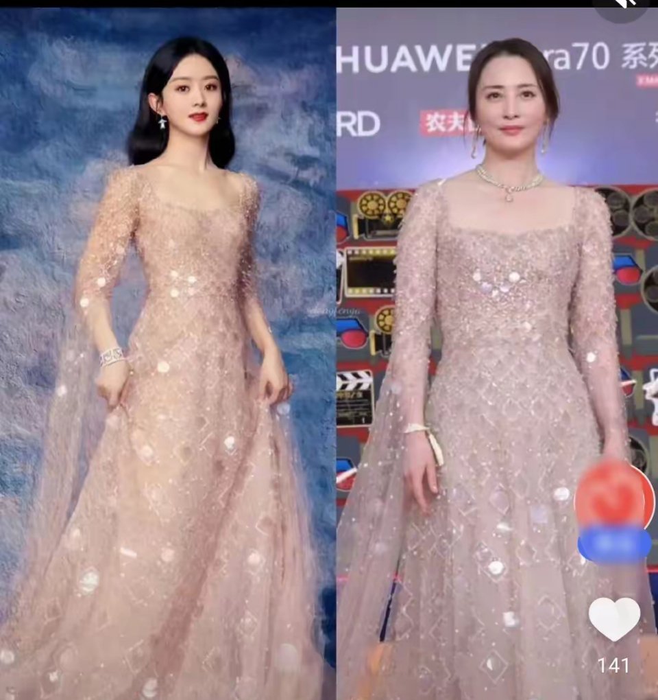 网友：真不敢相信她俩穿的是同一件裙子，一个像高定，一个像淘宝货！ ​​​