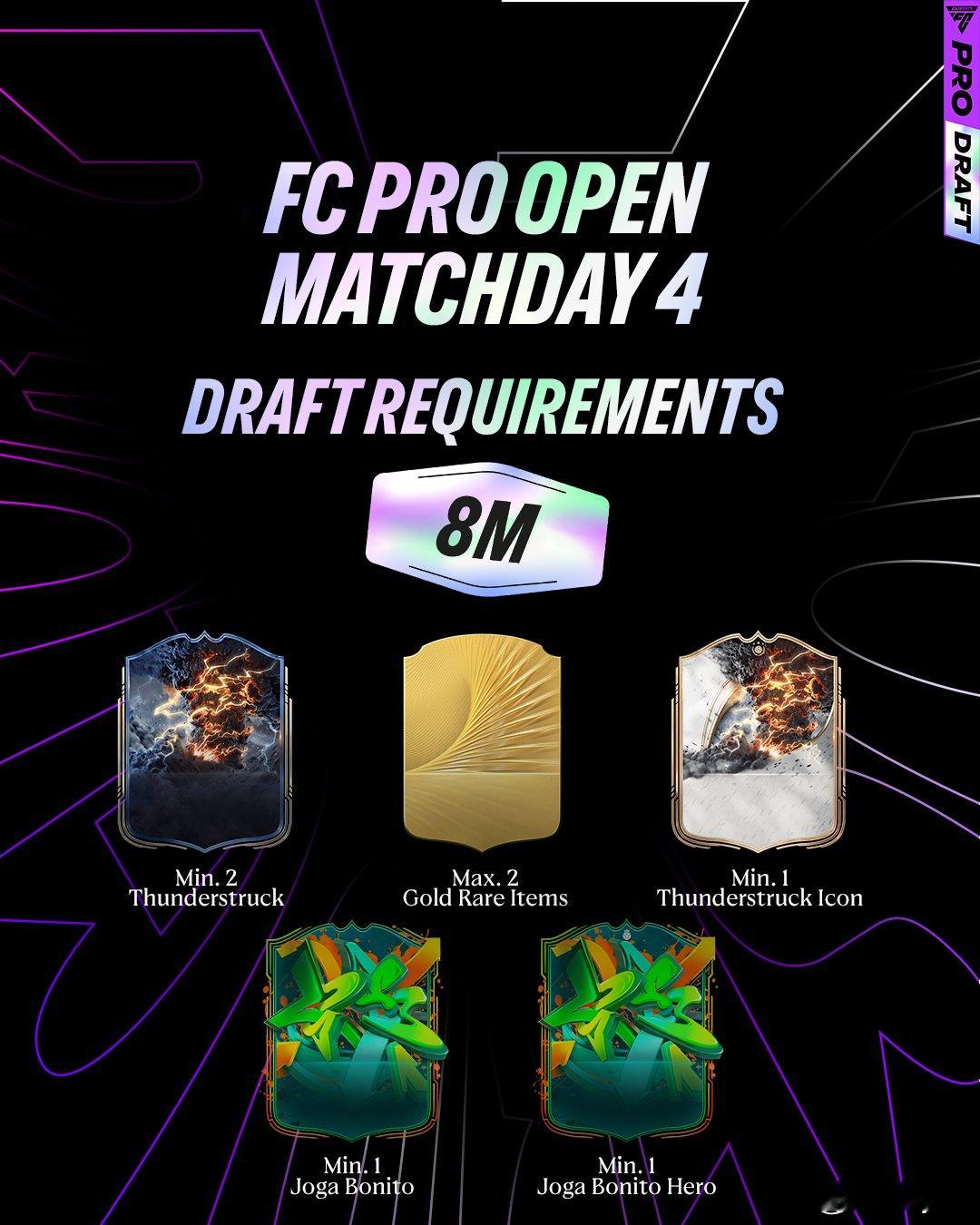 FC Pro公开赛出战阵容要求公布：800w预算阵容中要包含最多2张闪金球员，至