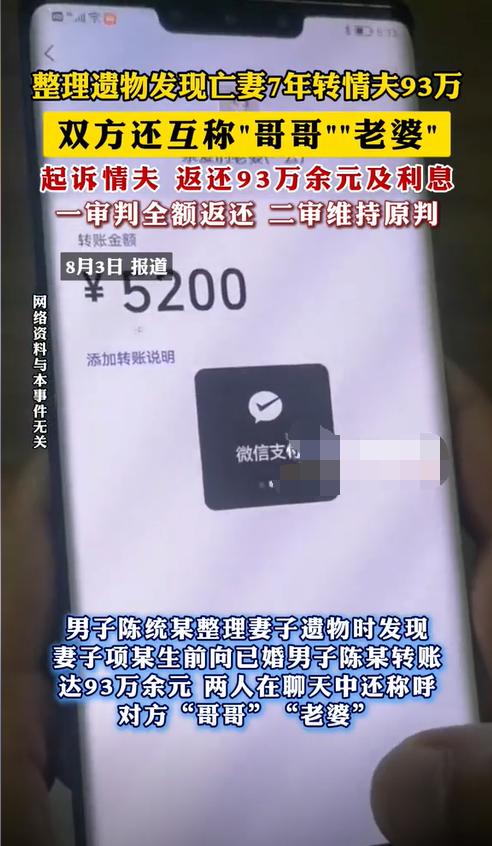 浙江宁波，一男子在妻子过世后，从遗物中发现妻子生前竟然出轨了，还给陌生男子花了9