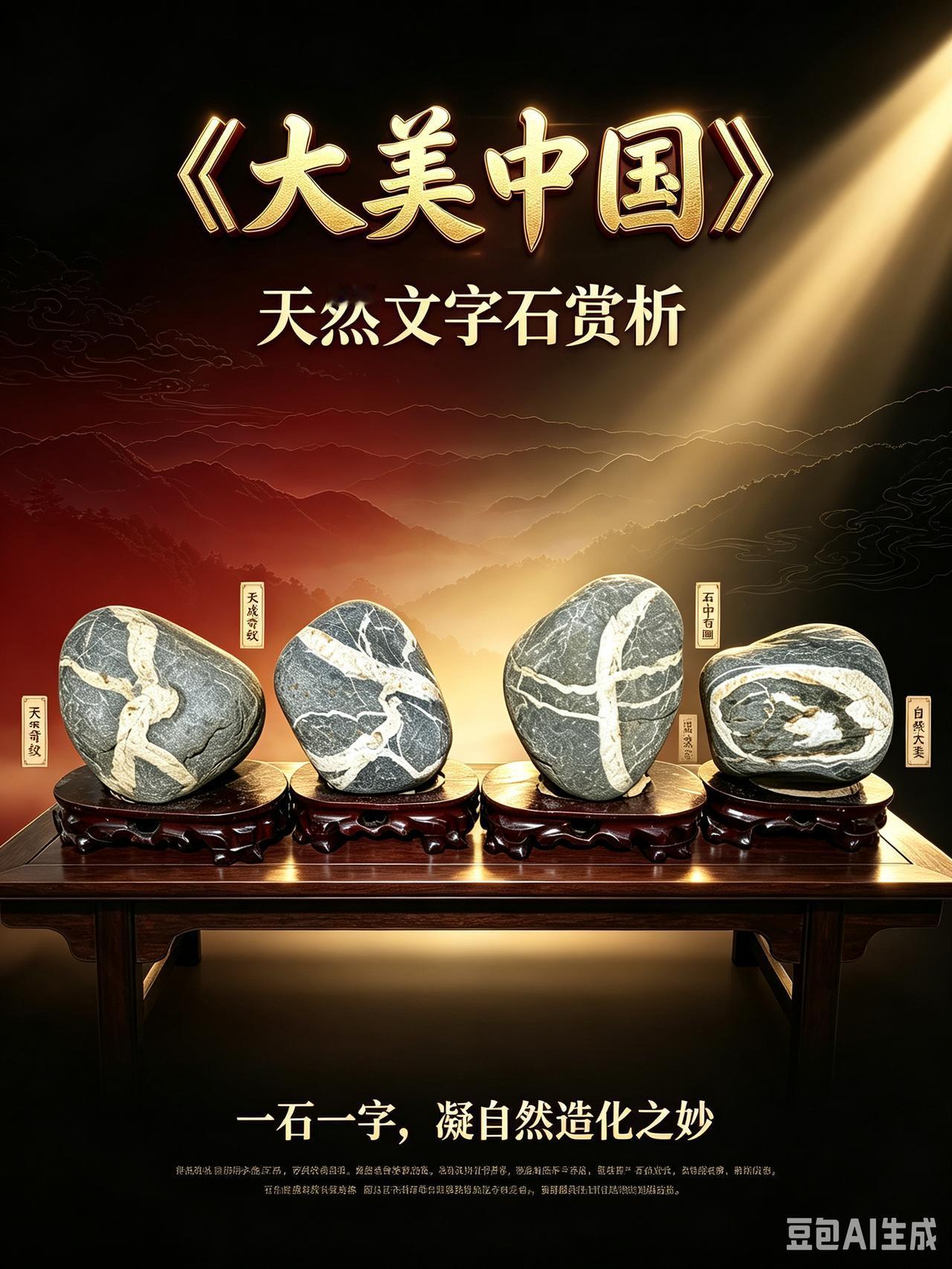 晒晒美丽的石头天然文字石《大美中国》