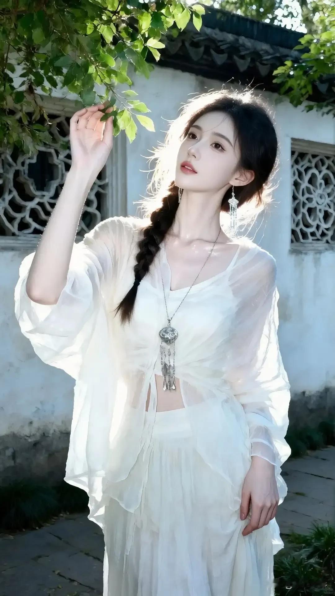 光之影
白衣少女，轻抚绿叶，古风韵味，唯美意境。