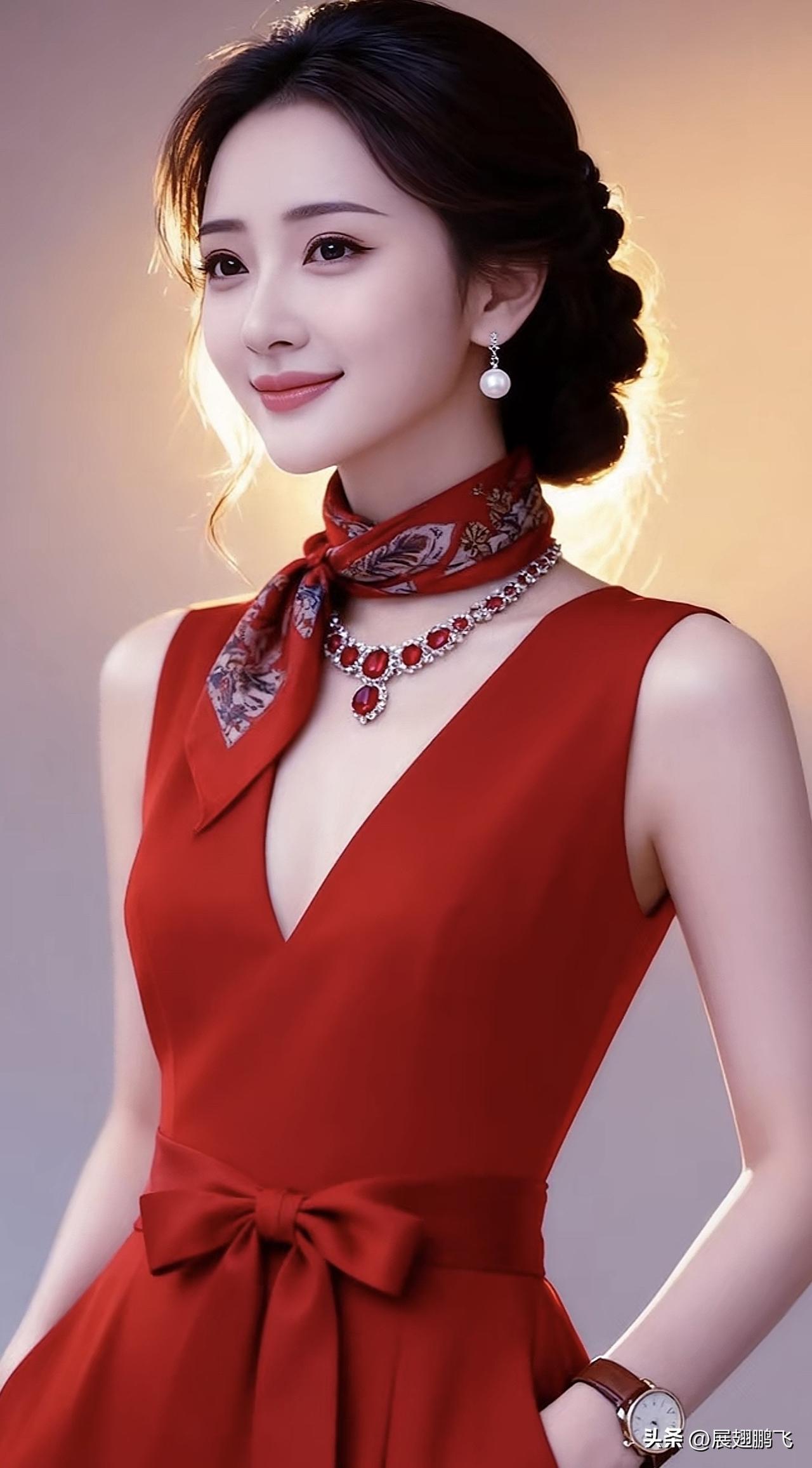 优雅红裙，甜美笑容，闪耀珠宝，尽显女性魅力！💃💎气质红裙女 魅力红裙穿搭 气