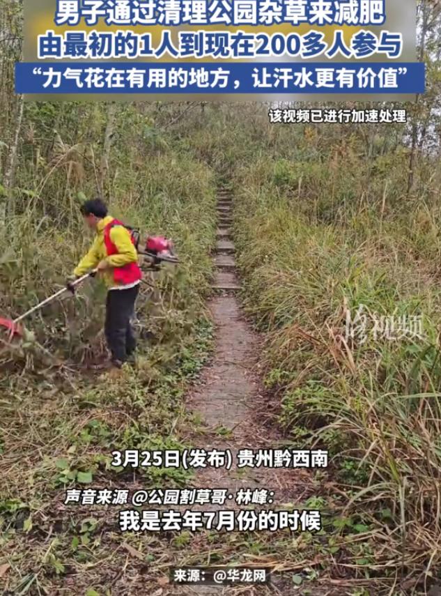 这名男子火了！2025年7月，贵州黔西南，一男子跑步减肥时发现公园里面杂草丛生，