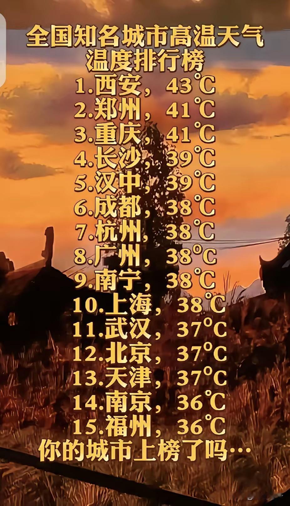 西安今天的高温达到了43度，
真的是热气腾腾。
呆在空调屋里，
吹着冷风，
可是