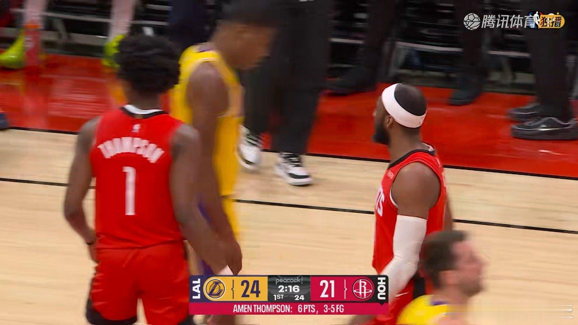 湖人24-21领先火箭！东契奇独得14分2助攻湖人vs火箭