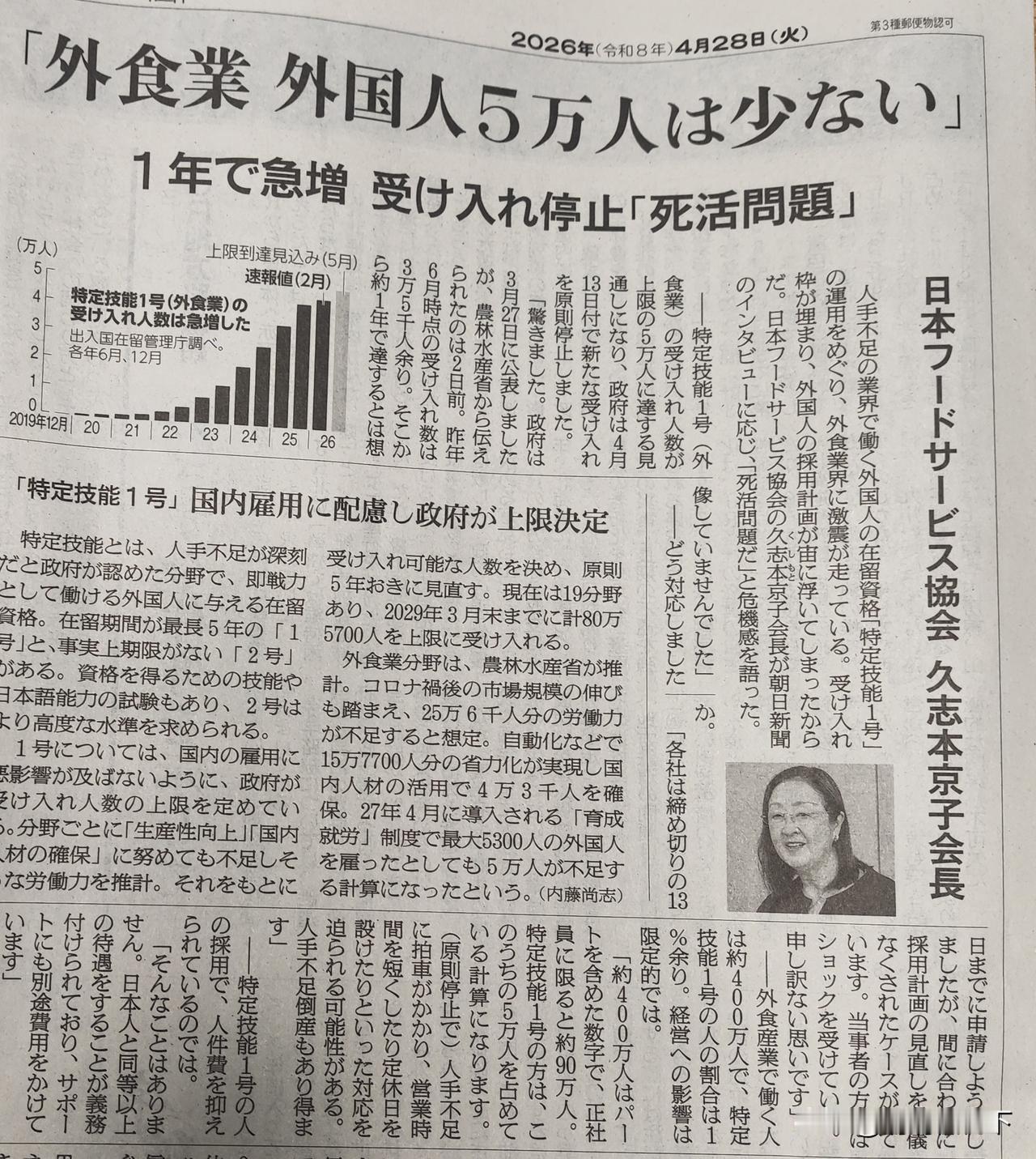 一边是没有外国人劳动者就要死要活的饮食行业，一边是死活要在家里呆着不工作的“专业