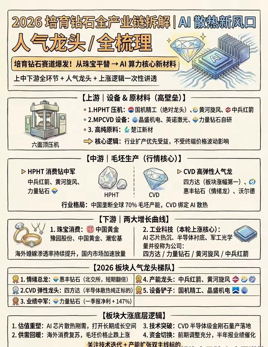 2026培育钻石全产业核心标的梳理仅供参考，不做投资建议 