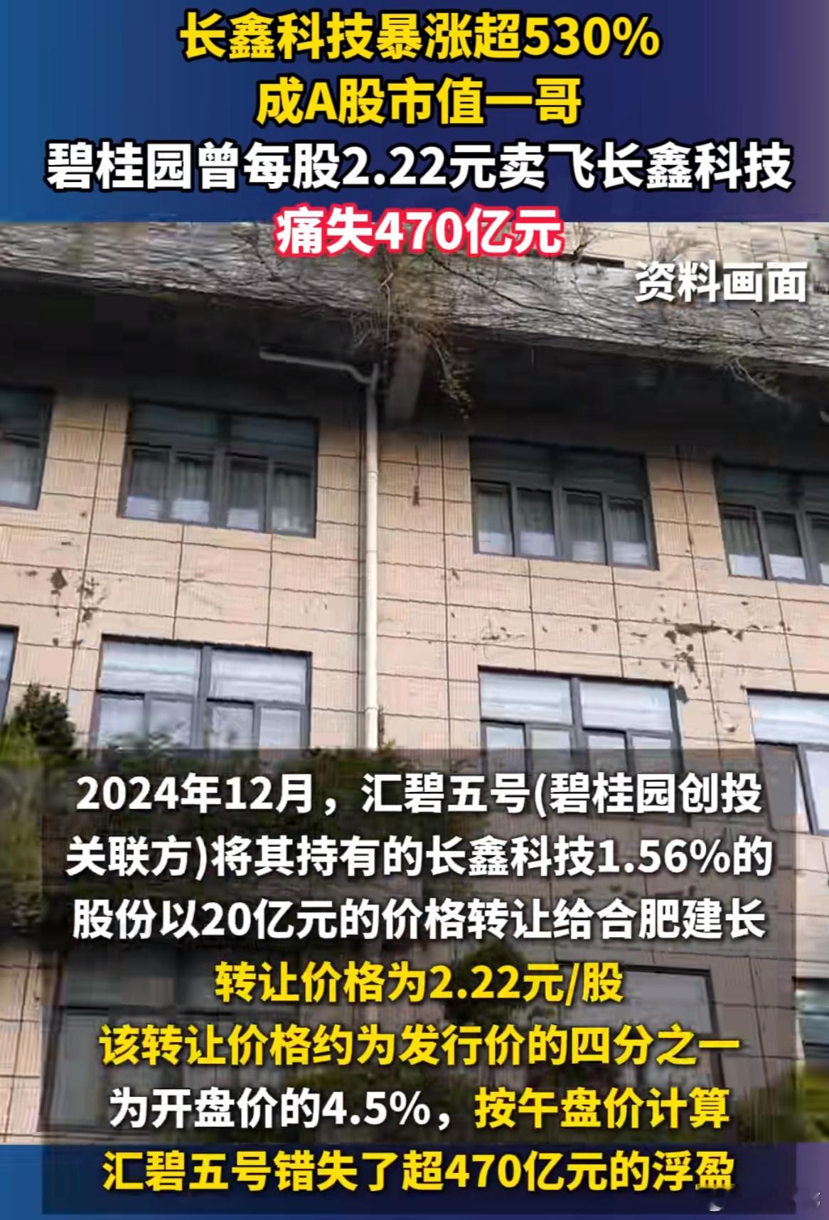 长鑫上市碧桂园痛失470亿这个事是不是有点像李嘉诚儿子当年卖掉腾讯？长鑫科技今天