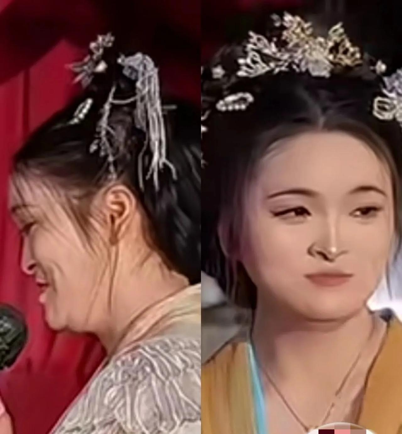 看侧面以为丑的不像样，看正面其实长得也挺好。
正面跟侧面相差太大了。
凹槽脸拍照