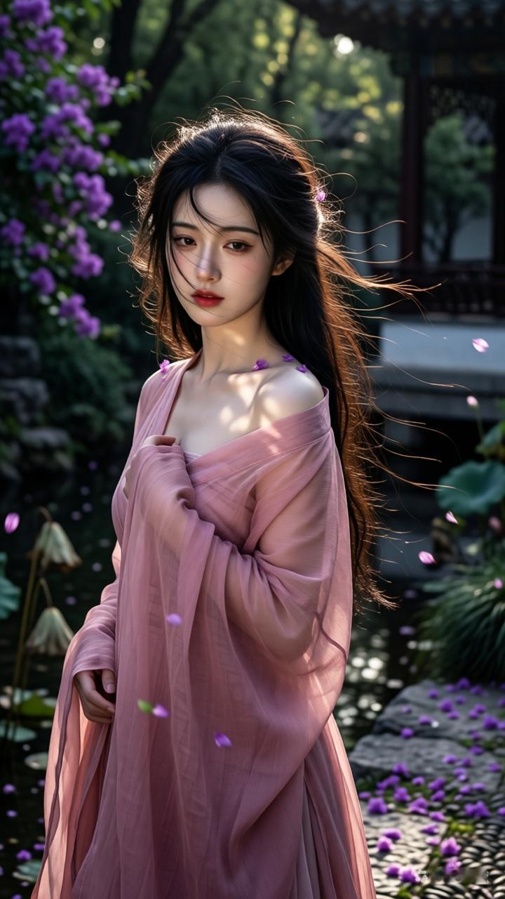 “粉衣少女，花海中的仙子”🌸💕