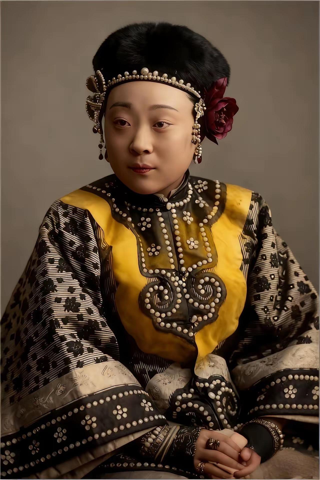 这是清朝珍妃的真实容貌，不要被电视剧骗了，清朝的妃嫔长这样。

想想中国历史四大