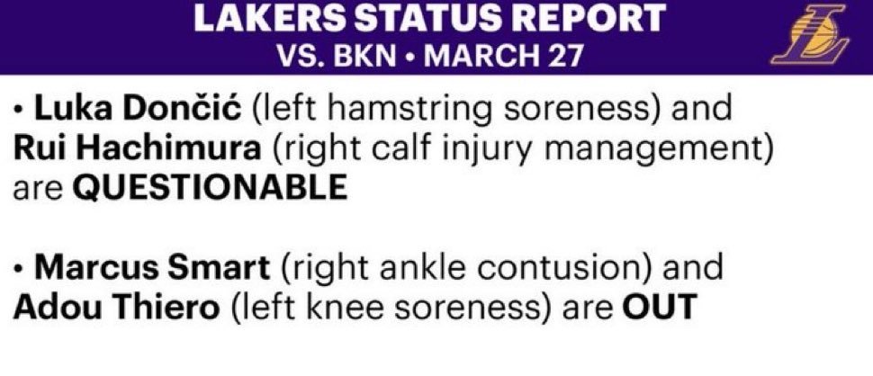 明天打篮网，东契奇腿筋酸痛出战成疑，八村塁小腿伤病出战成疑！斯玛特、阿杜继续休战