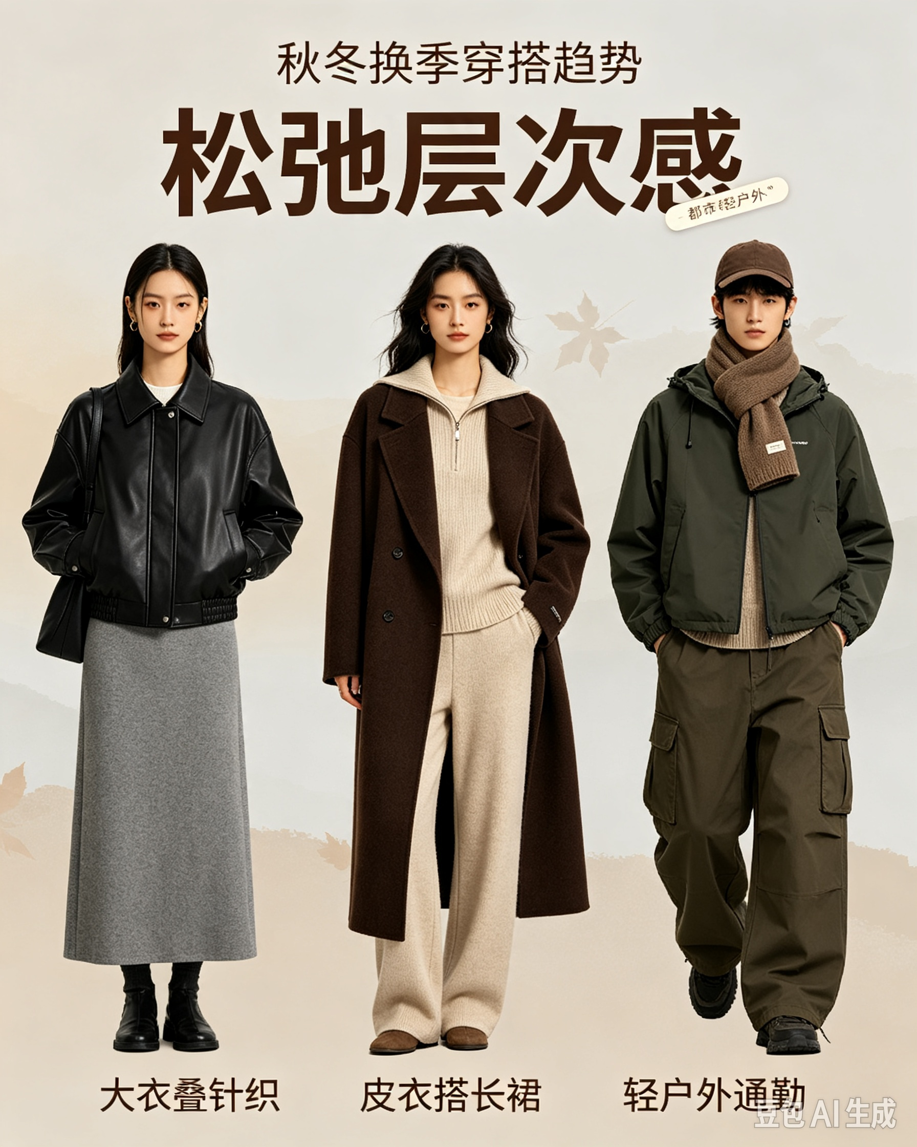 秋冬换季穿搭趋势气温起伏不定的换季期，今年穿搭核心关键词是松弛层次感+面料反差混