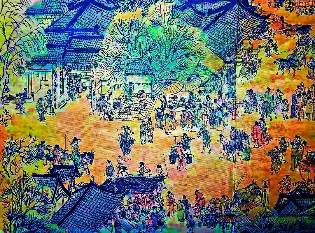 北宋宣和年间的清明
张择端蹲在汴河码头的石阶上，指尖蘸着河水在青石板上画。
画里