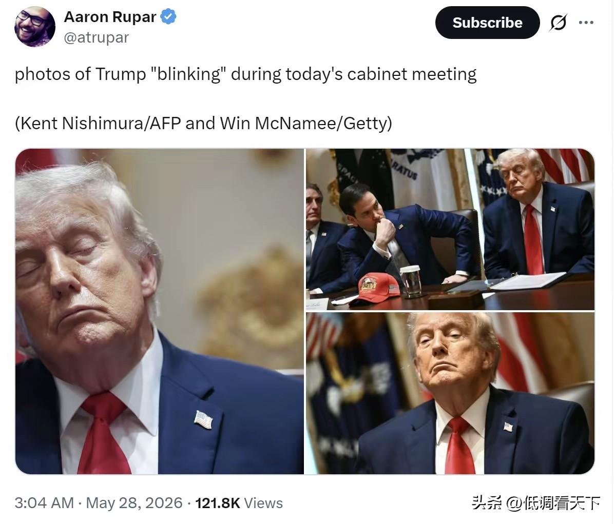 特朗普打盹照传遍了全世界！
说实话，八十高龄，能有他这种状态，还真不容易啊！
老