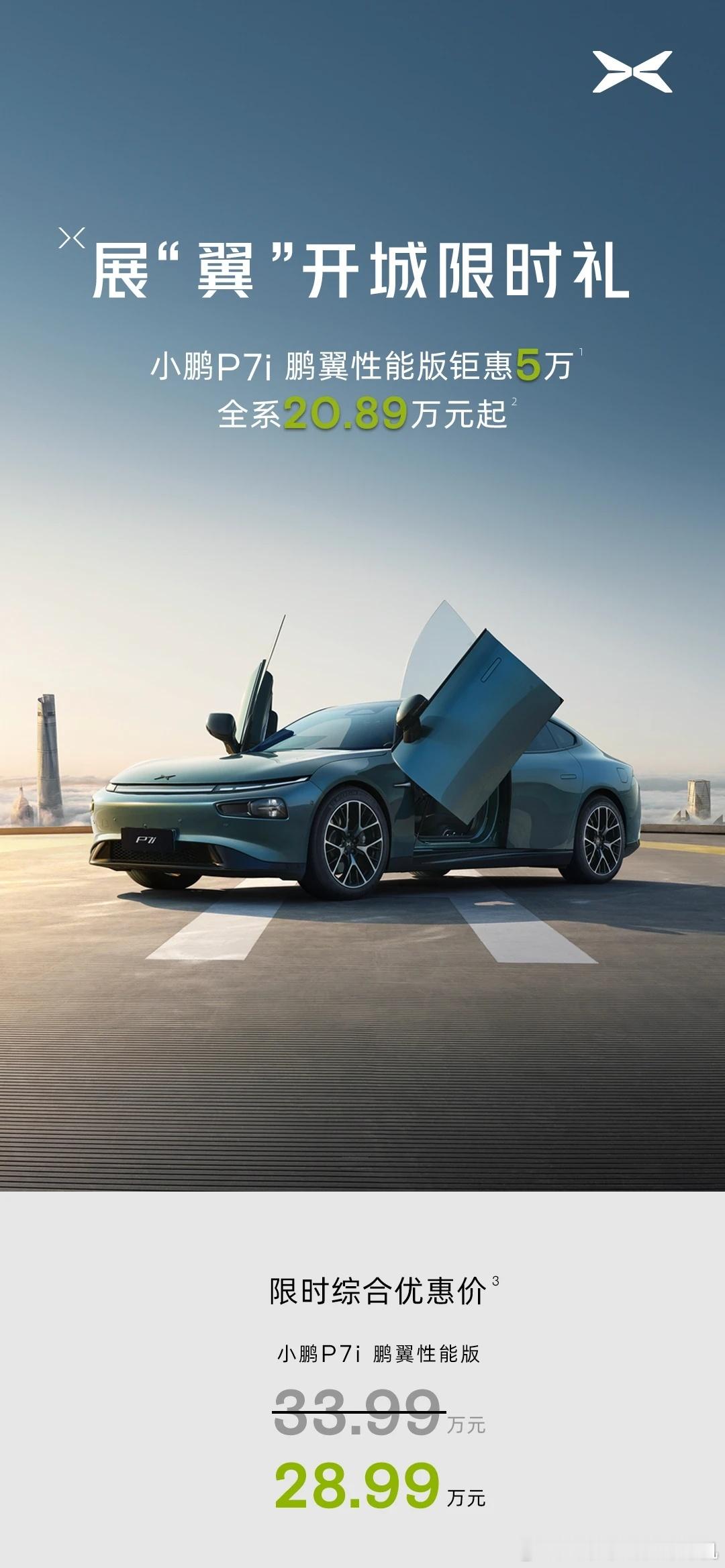 小鹏 P7i 鹏翼版限时优惠5万，现在是28.99万了[哆啦A梦吃惊]全系20.