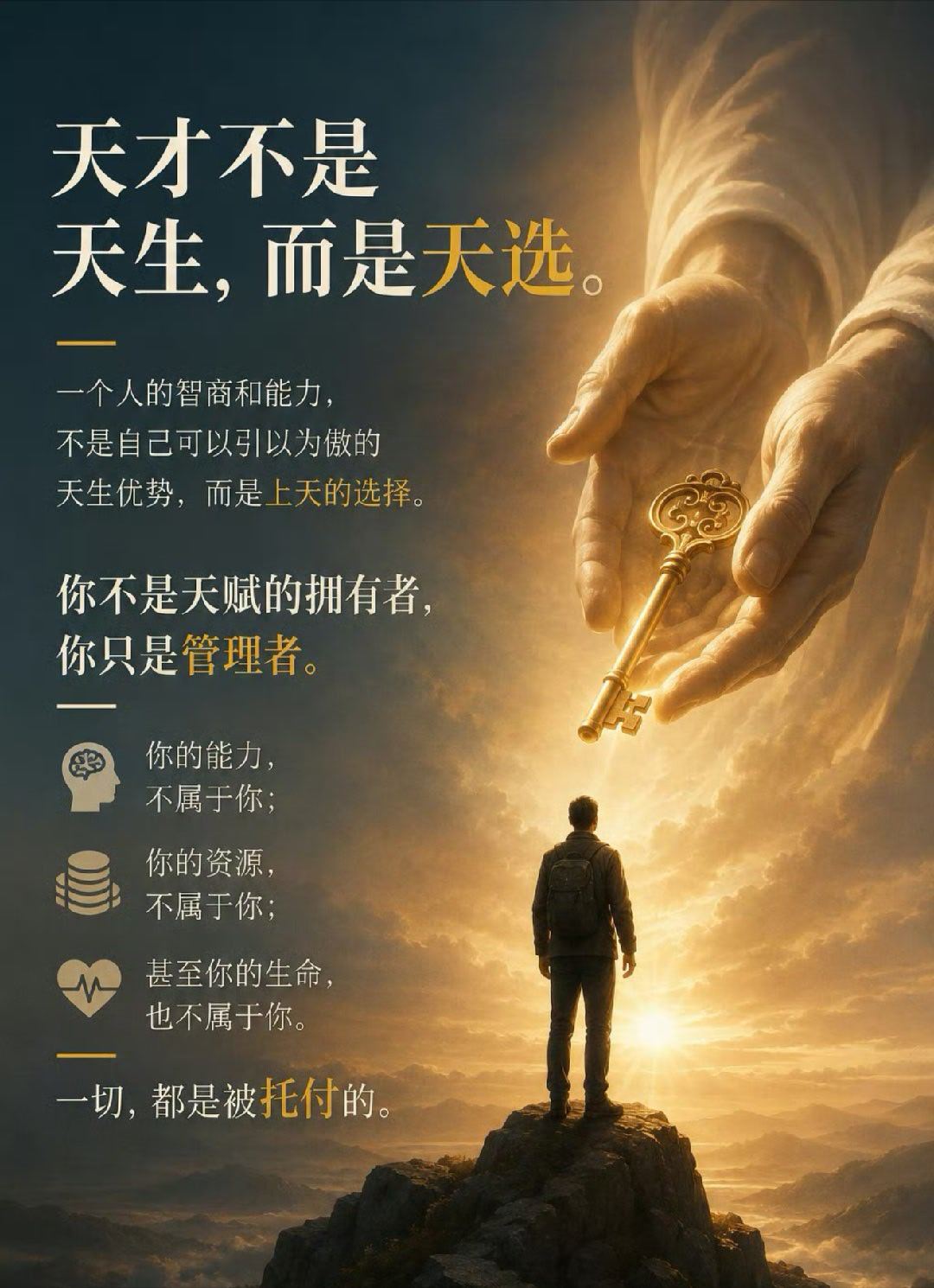 很多人容易把过人的智商、出众的能力当成专属资本，以此产生优越感，其实天赋更像是一