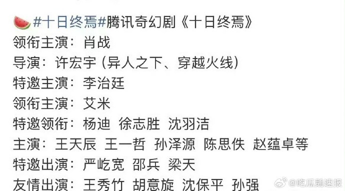 网传十日终焉选角阵容网传十日终焉演员阵容曝十日终焉主演王天辰 最新爆料！王天辰将