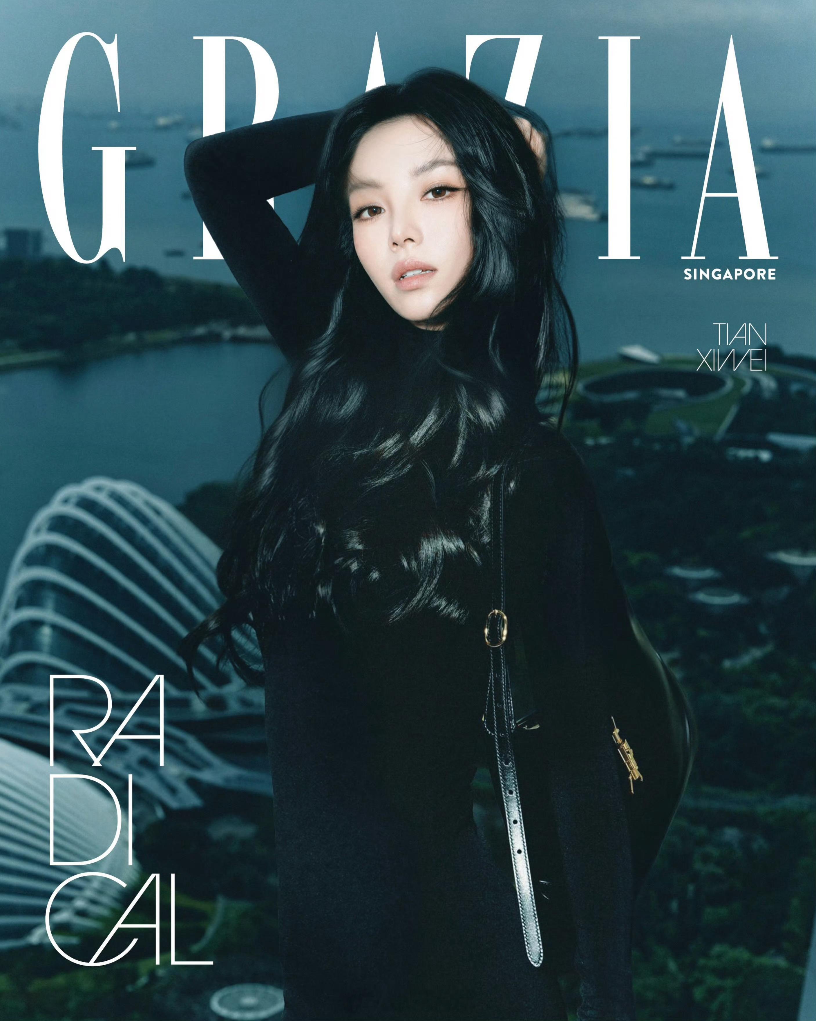 哇哦，新加坡和马来西亚两版 GRAZIA 双金九封面，有没有刘海都漂亮的田曦薇又