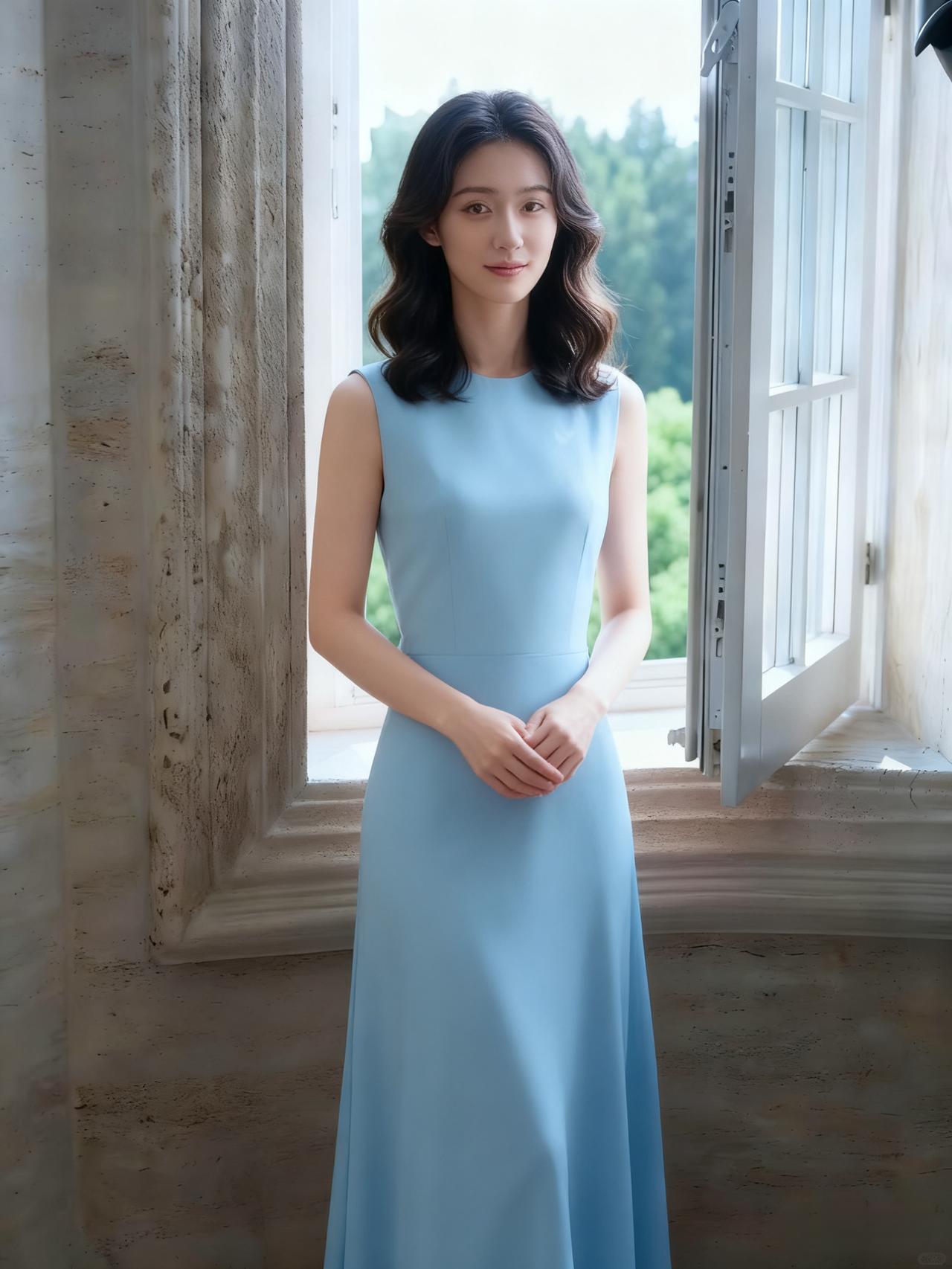 光在石墙上凿出纹路，
风把时间压成了褶皱。
她站在那里，像一片未被打扰的云，
浅