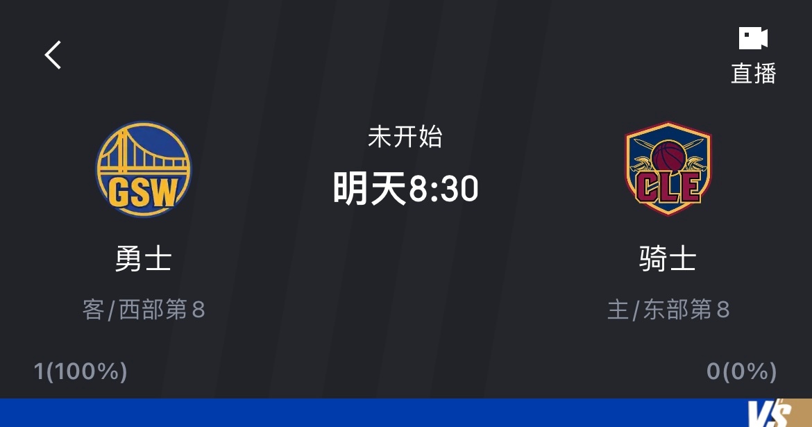 明天早上8点半，勇士对阵骑士，怎么说？勇士vs骑士
